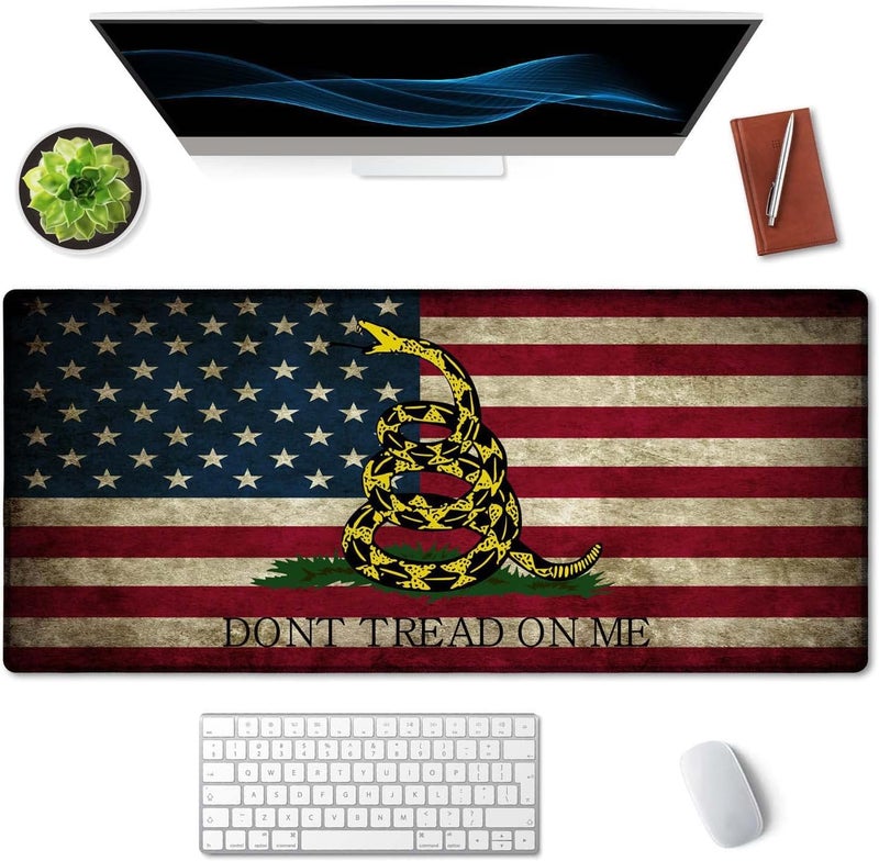 SSOIU Desk Mat,Large Mouse Pad 35.5" x 15.7" XXL Extended Gaming Mouse Pad Mat with Non-Slip Base Stitched Edge Mousepad for Computer,Office,Keyboard and Laptop - Don't Tread On Me American US Flag - Image 3