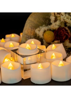Beichi Upgraded LED Tea Lights Bulk, Set of 24 Flameless Fake Realistic Tea Lights Votive Candles Battery Operated, Electric Flickering Decor, Amber Yellow Mini LED Candles Melted Edge Design