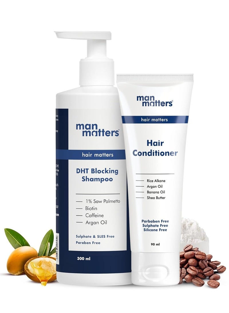 Man Matters Anti Hair Fall Shampoo And Conditioner For Men - Dht Blocker Helps In Deep Nourishment And Frizzy-Free Hair - Sls & Paraben Free - Pack Of 2 (300ml Shampoo And 90mlConditioner) - Image 1