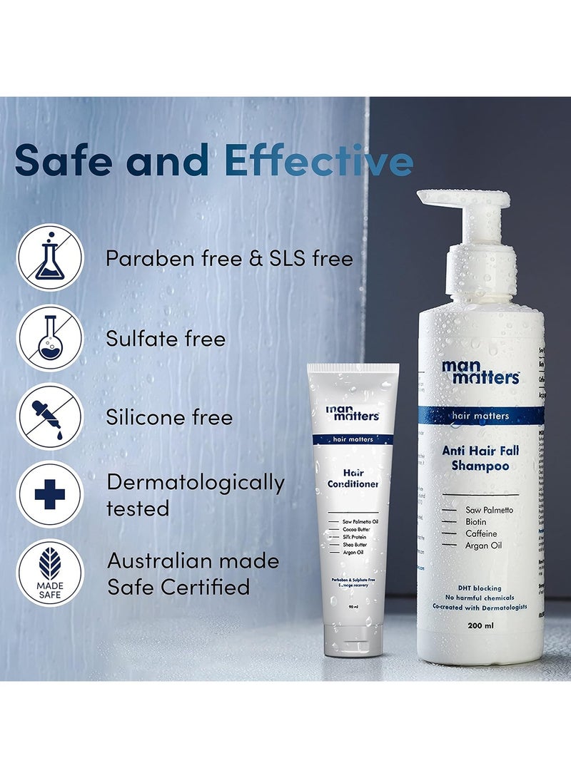 Man Matters Anti Hair Fall Shampoo And Conditioner For Men - Dht Blocker Helps In Deep Nourishment And Frizzy-Free Hair - Sls & Paraben Free - Pack Of 2 (300ml Shampoo And 90mlConditioner) - Image 2