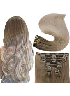Fshine Fshine Clip in Hair Extensions Real Human Hair Ash Browm to Ash Blonde and Platinum Blonde Seamless Remy Hair Extensions Clip in Human Hair Double Weft Straight Natural Hair 7pcs 100g 20inch 