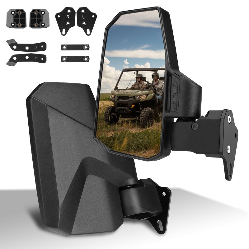SHEJISI Defender Side Mirrors,The Spring Back Feature Allows Easy Reset After Fold,2024 New UTV Mirrors Compatible with Can Am Defender HD10 HD9 HD8 HD7 HD5,Suitable for No Door,Half Door,Full Door - Image 1