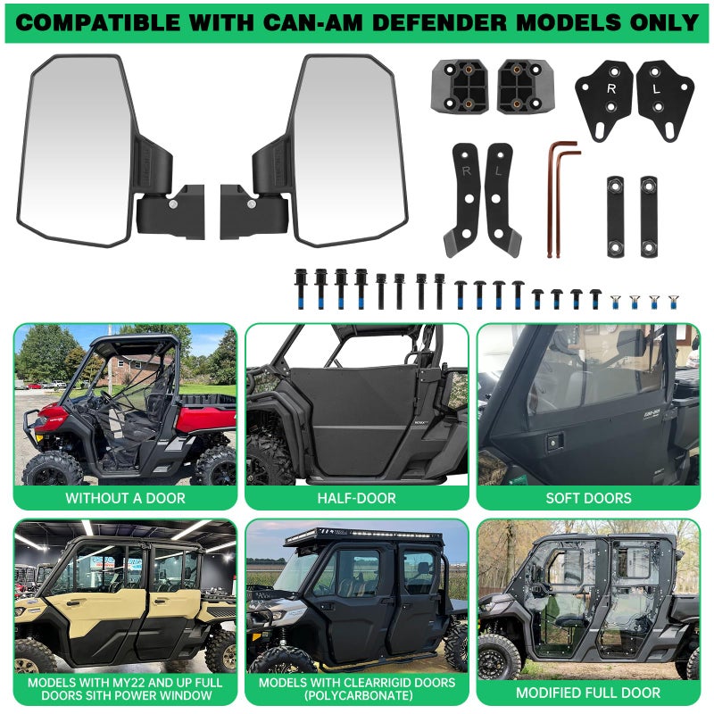 SHEJISI Defender Side Mirrors,The Spring Back Feature Allows Easy Reset After Fold,2024 New UTV Mirrors Compatible with Can Am Defender HD10 HD9 HD8 HD7 HD5,Suitable for No Door,Half Door,Full Door - Image 2