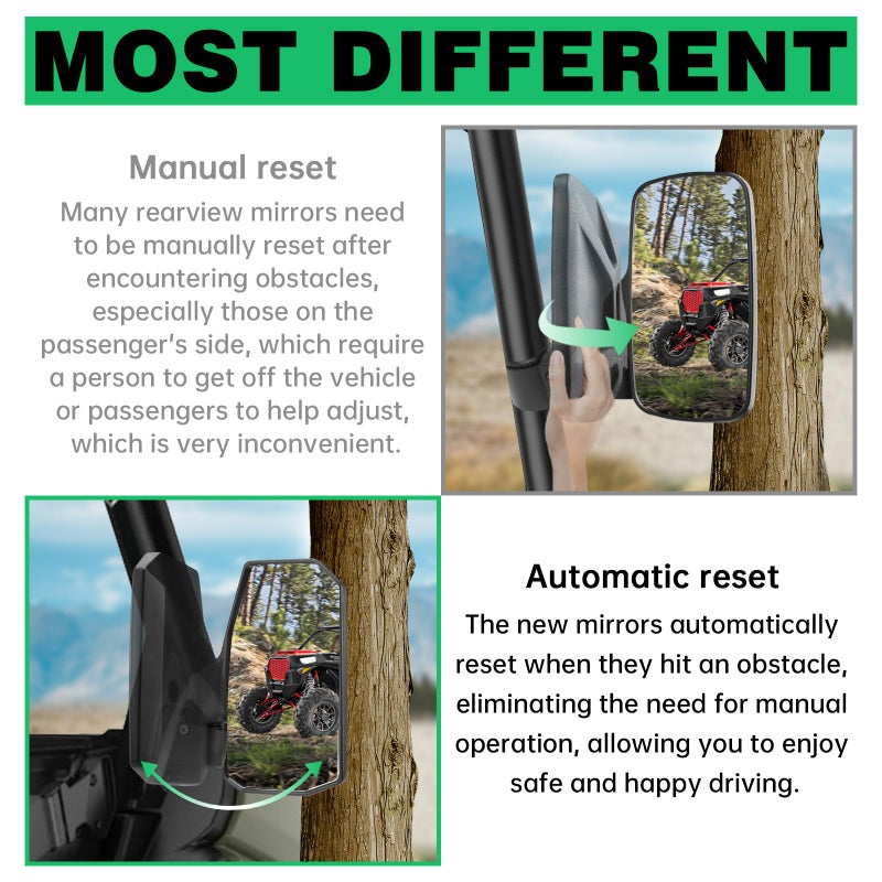SHEJISI Defender Side Mirrors,The Spring Back Feature Allows Easy Reset After Fold,2024 New UTV Mirrors Compatible with Can Am Defender HD10 HD9 HD8 HD7 HD5,Suitable for No Door,Half Door,Full Door - Image 3