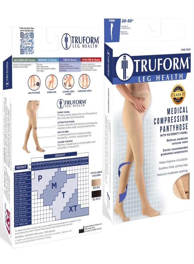 Truform 20-30 mmHg Maternity Compression Pantyhose, Tummy Support for Pregnant Bumps, Beige, Tall - Image 3