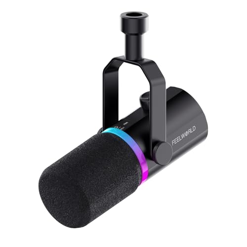 FEELWORLD PM1 XLR USB Dynamic Microphone Gifts for Podcast Recording PC Computer Gaming Live Streaming Vocal VoiceOver Studio Metal Mic with VoiceIsolating RGB Light Mute Button Headphones Jack - Image 1