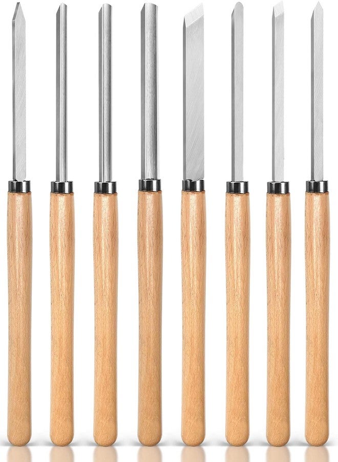 Hanpex 8 Piece Heavy Duty Wood Turning Chisel Set, Lathe Chisel Cutting Tools, (3) Gouge (1) Round Nose (1) Spear Point (2) Skew and (1) Parting Tools for Beginner to Professional - Image 1