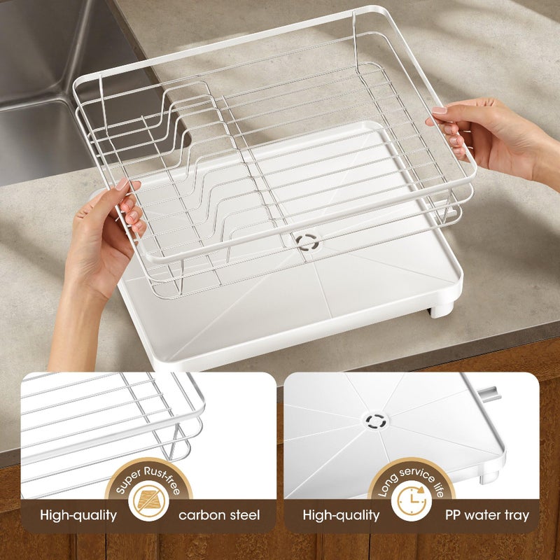 Runnatal Dish Drying Rack, Stainless Steel Dish Rack with Drainboard for Kitchen Counter and Sink, Detachable 2-in-1 Utensil Holder, Cup Holder, Large Capacity Dish Drainer, White - Image 5