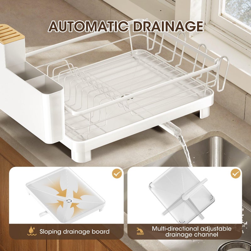 Runnatal Dish Drying Rack, Stainless Steel Dish Rack with Drainboard for Kitchen Counter and Sink, Detachable 2-in-1 Utensil Holder, Cup Holder, Large Capacity Dish Drainer, White - Image 4