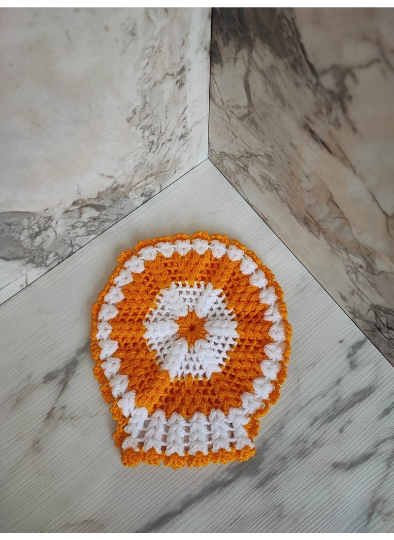 Mbmh Made By May Hand - MadeByMayHand Hand Knitted Bath Loofah Dowry Loofah Yellow-White Round Hand Insertable - Image 1