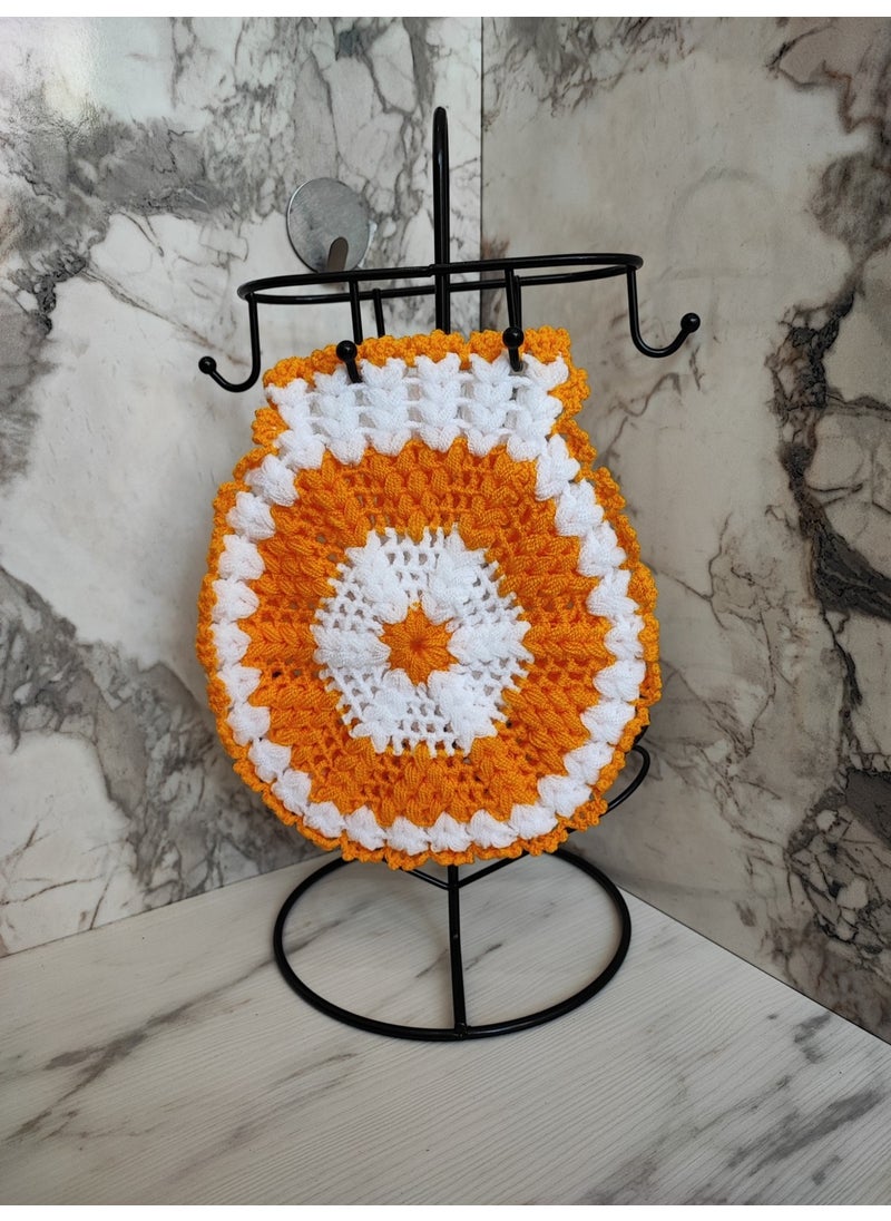 Mbmh Made By May Hand - MadeByMayHand Hand Knitted Bath Loofah Dowry Loofah Yellow-White Round Hand Insertable - Image 1