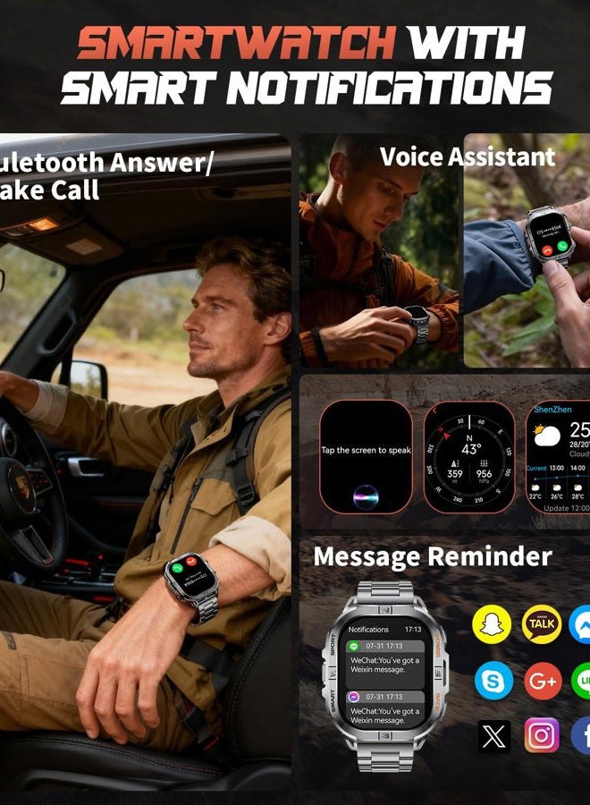 Sunkta ساعة ذكية عسكرية GPS للرجال (إجابة/مكالمة)، 2.13 بوصة، بطارية 60 يومًا، 6 أنظمة تحديد المواقع/بوصلة، متتبع لياقة بدنية 5 ATM مع مصباح يدوي/معدل ضربات القلب/النوم/100+ وضع رياضي لنظامي Android/iOS - Image 2