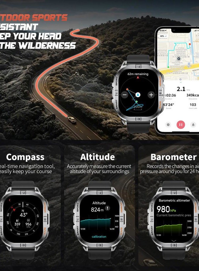 Sunkta ساعة ذكية عسكرية GPS للرجال (إجابة/مكالمة)، 2.13 بوصة، بطارية 60 يومًا، 6 أنظمة تحديد المواقع/بوصلة، متتبع لياقة بدنية 5 ATM مع مصباح يدوي/معدل ضربات القلب/النوم/100+ وضع رياضي لنظامي Android/iOS - Image 5