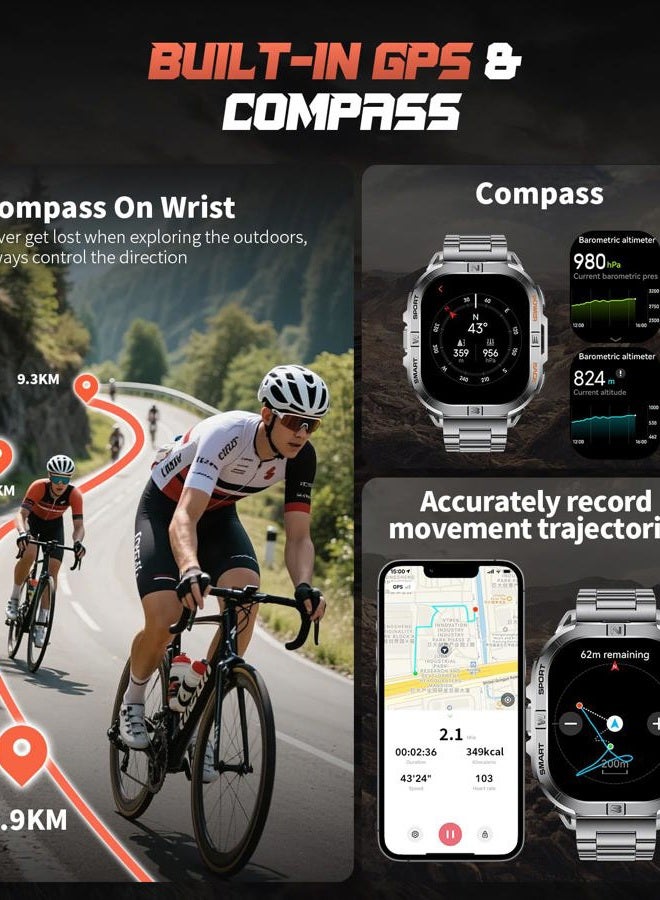 Sunkta ساعة ذكية عسكرية GPS للرجال (إجابة/مكالمة)، 2.13 بوصة، بطارية 60 يومًا، 6 أنظمة تحديد المواقع/بوصلة، متتبع لياقة بدنية 5 ATM مع مصباح يدوي/معدل ضربات القلب/النوم/100+ وضع رياضي لنظامي Android/iOS - Image 3