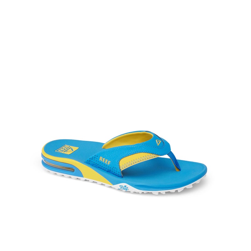 Reef Fanning Pregame Mens Bottle Opener Flip Flop, Arch Support, Durable Outsole, Water Friendly, Blue/Yellow, 9 - Image 2