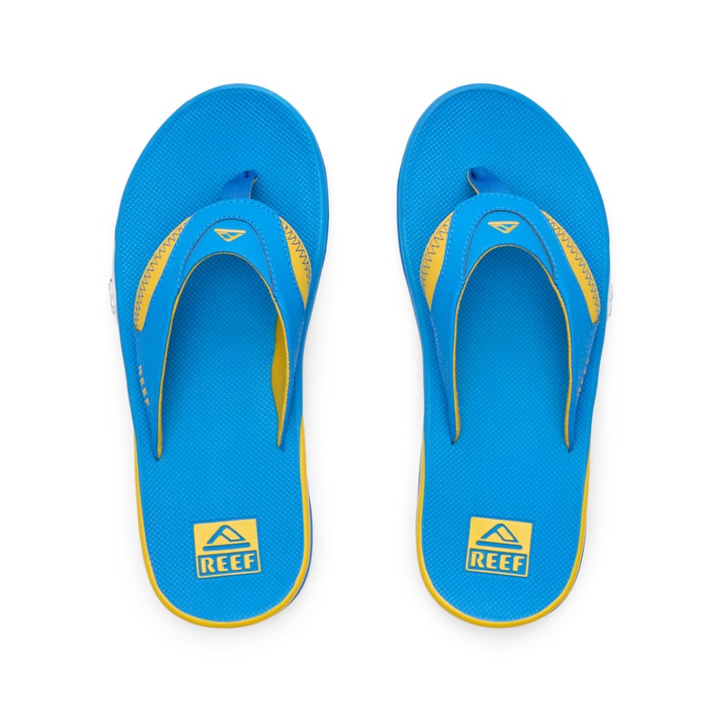 Reef Fanning Pregame Mens Bottle Opener Flip Flop, Arch Support, Durable Outsole, Water Friendly, Blue/Yellow, 9 - Image 5