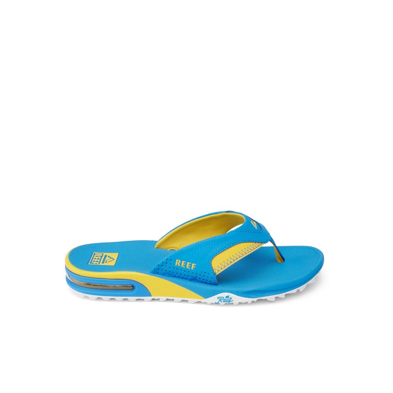Reef Fanning Pregame Mens Bottle Opener Flip Flop, Arch Support, Durable Outsole, Water Friendly, Blue/Yellow, 9 - Image 4