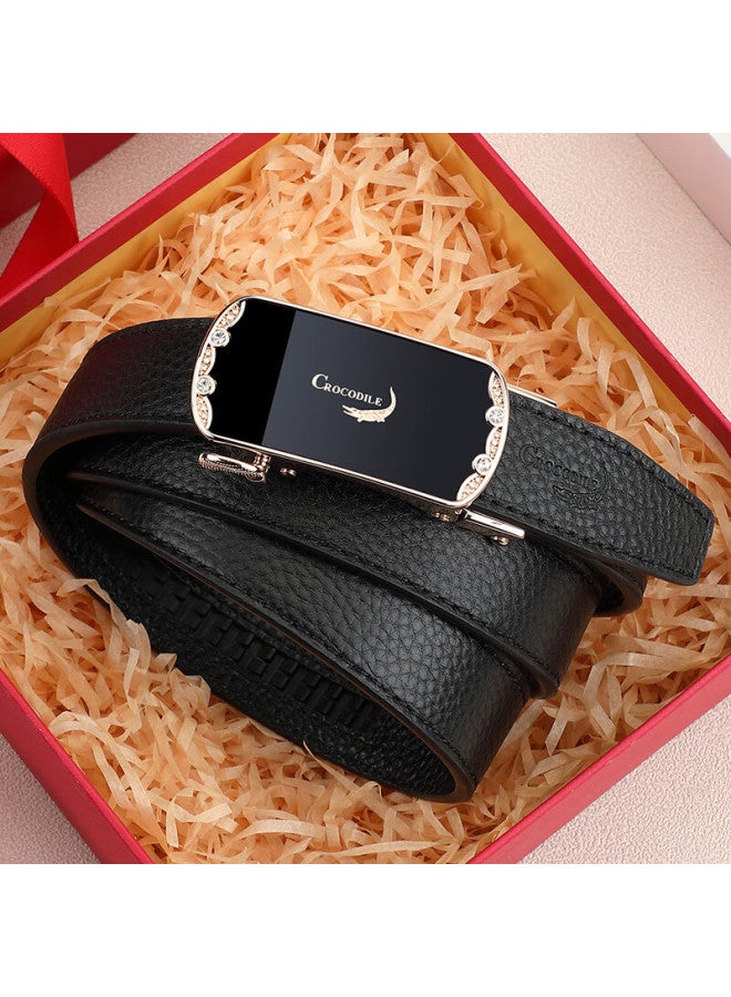 Crocodile T-shirt, Qixi Gift, Top-grain Leather, Women's Belt, Automatic Buckle, Fashionable Business, Matching Suit Pants, Women's Waistband, Birthday Gift - Image 1