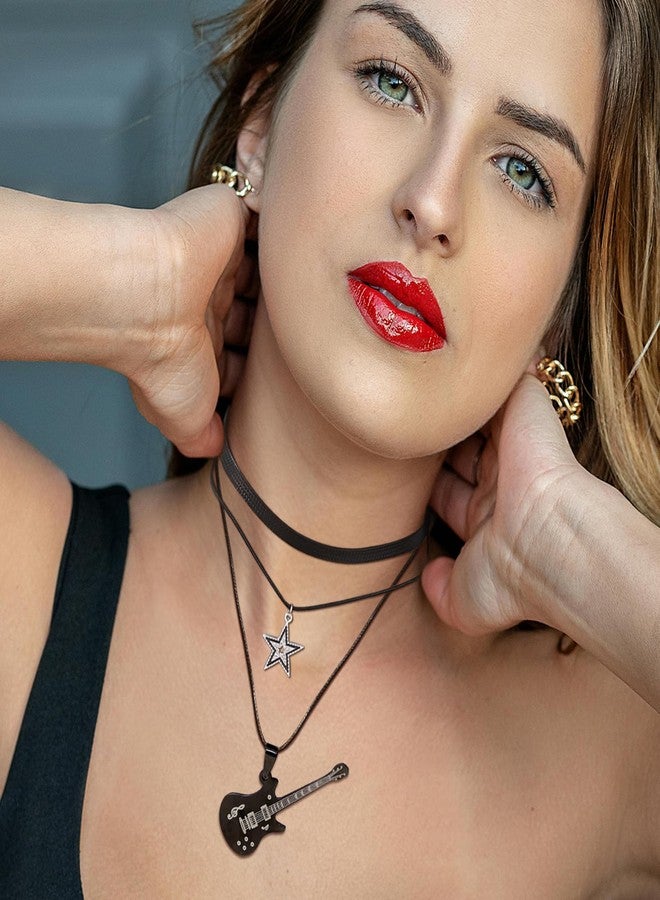 RechicGu Multilayer Y2k Star Necklace Fairy Grunge Bracelets Set Handmade Fairycore Grunge Jewelry Gothic Swirl Star Necklace Punk Rock Roll Music Guitar Grunge Accessories for Women Men Guitar - Image 2