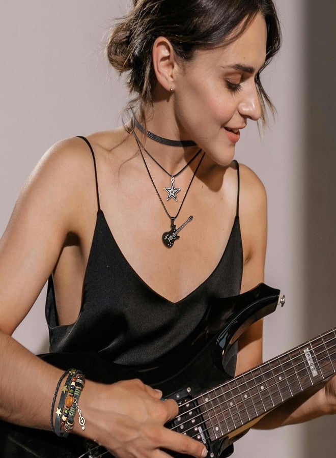 RechicGu Multilayer Y2k Star Necklace Fairy Grunge Bracelets Set Handmade Fairycore Grunge Jewelry Gothic Swirl Star Necklace Punk Rock Roll Music Guitar Grunge Accessories for Women Men Guitar - Image 4