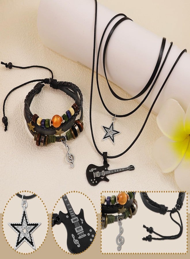 RechicGu Multilayer Y2k Star Necklace Fairy Grunge Bracelets Set Handmade Fairycore Grunge Jewelry Gothic Swirl Star Necklace Punk Rock Roll Music Guitar Grunge Accessories for Women Men Guitar - Image 3
