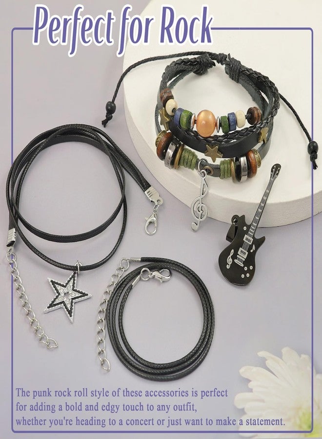 RechicGu Multilayer Y2k Star Necklace Fairy Grunge Bracelets Set Handmade Fairycore Grunge Jewelry Gothic Swirl Star Necklace Punk Rock Roll Music Guitar Grunge Accessories for Women Men Guitar - Image 5