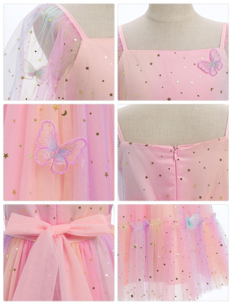 ODOLDI Kids Girls Birthday Party Long Sleeve Star Glitters Tulle Tutu Dress 3D Butterfly Star Sequins Ruffle Dress - Image 5
