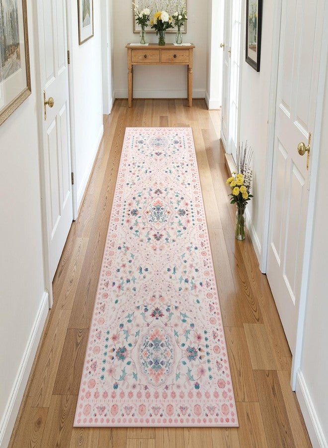 لايف بوكس سجادة ممر قابلة للغسل من لايف بوكس، مقاس 2 × 6 أقدام، سجاد مانع للانزلاق للممرات بطول 6 أقدام، سجاد بوهيمي مزهر ناعم ذو وبر منخفض لغرفة النوم، غرفة الغسيل، المدخل، الحمام (وردي فاتح) - Image 1