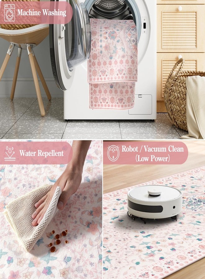 لايف بوكس سجادة ممر قابلة للغسل من لايف بوكس، مقاس 2 × 6 أقدام، سجاد مانع للانزلاق للممرات بطول 6 أقدام، سجاد بوهيمي مزهر ناعم ذو وبر منخفض لغرفة النوم، غرفة الغسيل، المدخل، الحمام (وردي فاتح) - Image 5