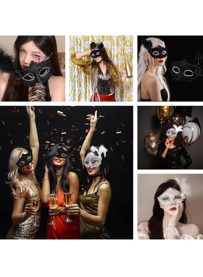 2PCS Halloween Lace Mask Masquerade Venetian Mask Lace Eye Mask Half Face Masquerade Mask for Carnival Ball Dress Party for Halloween, Masquerade, Costume Party - Image 5