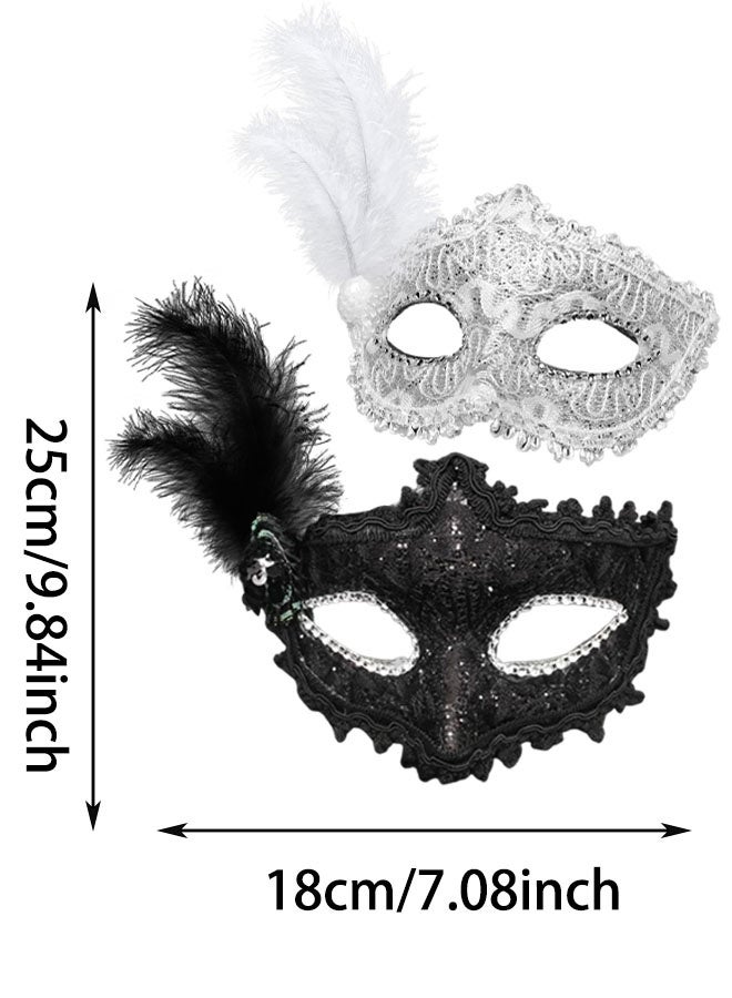 2PCS Halloween Lace Mask Masquerade Venetian Mask Lace Eye Mask Half Face Masquerade Mask for Carnival Ball Dress Party for Halloween, Masquerade, Costume Party - Image 2