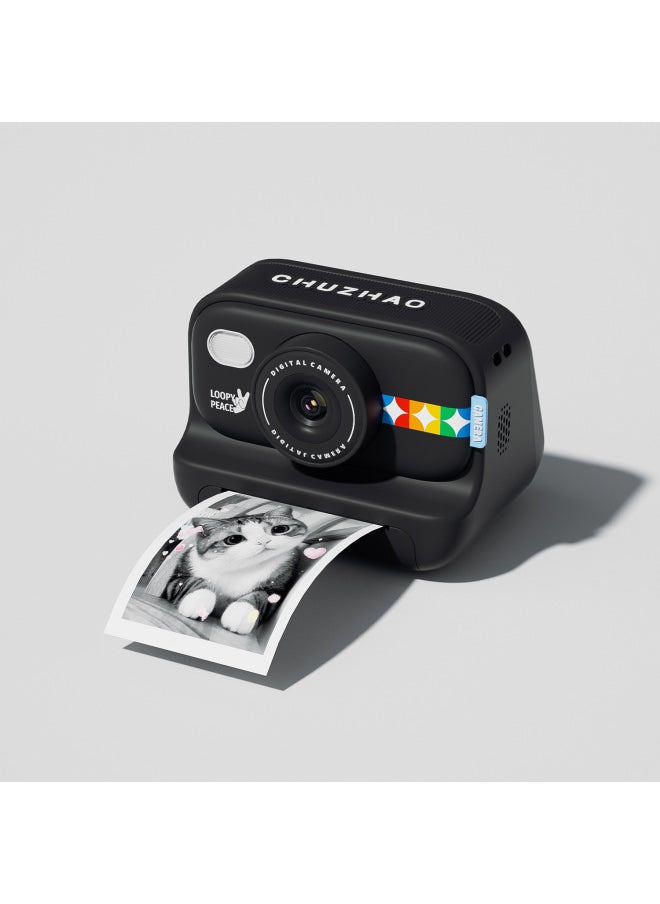 Generic Explosions Children's Camera Photographable Printable Toy HD Polaroid Digital Camera Direct Sales-Color:S9 Black + 3 Rolls Of Color Printing Paper  - Image 1