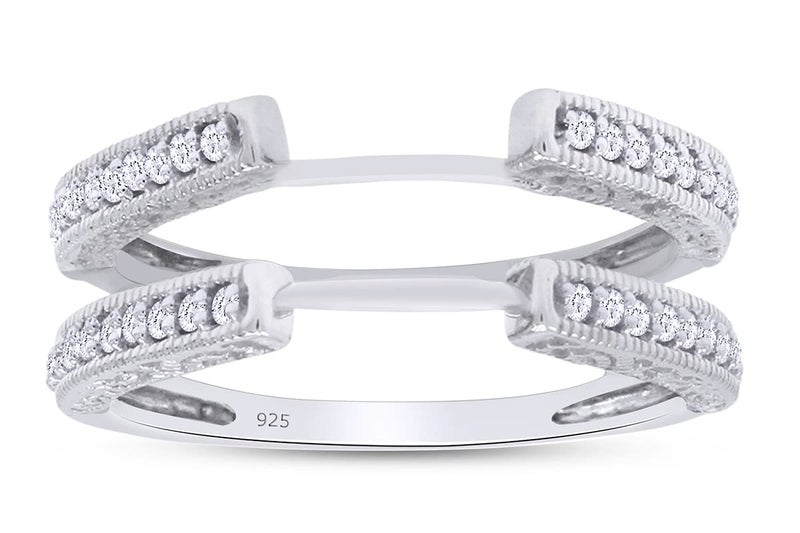 AFFY Engagement Wedding Ring for Women, Cathedral Ring Guard Enhancer With Diamond Solitaire Ring In 14K White Gold Over Sterling Silver With Cubic Zirconia, Gift For Her Ring Size -7 - Image 1