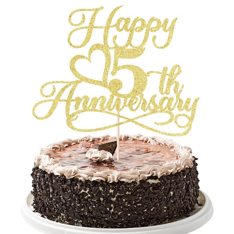 YUINYO Glitter Happy 5th Anniversary Cake Toppers -Wedding Anniversary Party Decorations  5th Wedding Anniversary  Company Anniversary Party  Birthday Party Decorations (Gold-5) - Image 1