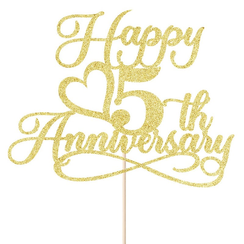 YUINYO Glitter Happy 5th Anniversary Cake Toppers -Wedding Anniversary Party Decorations  5th Wedding Anniversary  Company Anniversary Party  Birthday Party Decorations (Gold-5) - Image 2