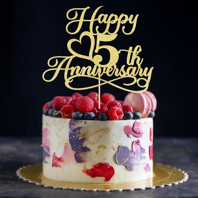 YUINYO Glitter Happy 5th Anniversary Cake Toppers -Wedding Anniversary Party Decorations  5th Wedding Anniversary  Company Anniversary Party  Birthday Party Decorations (Gold-5) - Image 5