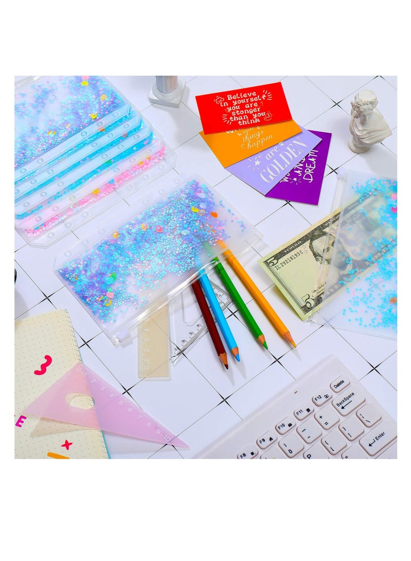 SOLARAE Binder PVC Glitter File Pockets, 15 Pieces A6 Size Glitter with Holes Binder Zipper Folders, Notebook Binder Loose Leaf Bags, Waterproof PVC Pouch Document Filing - Image 4