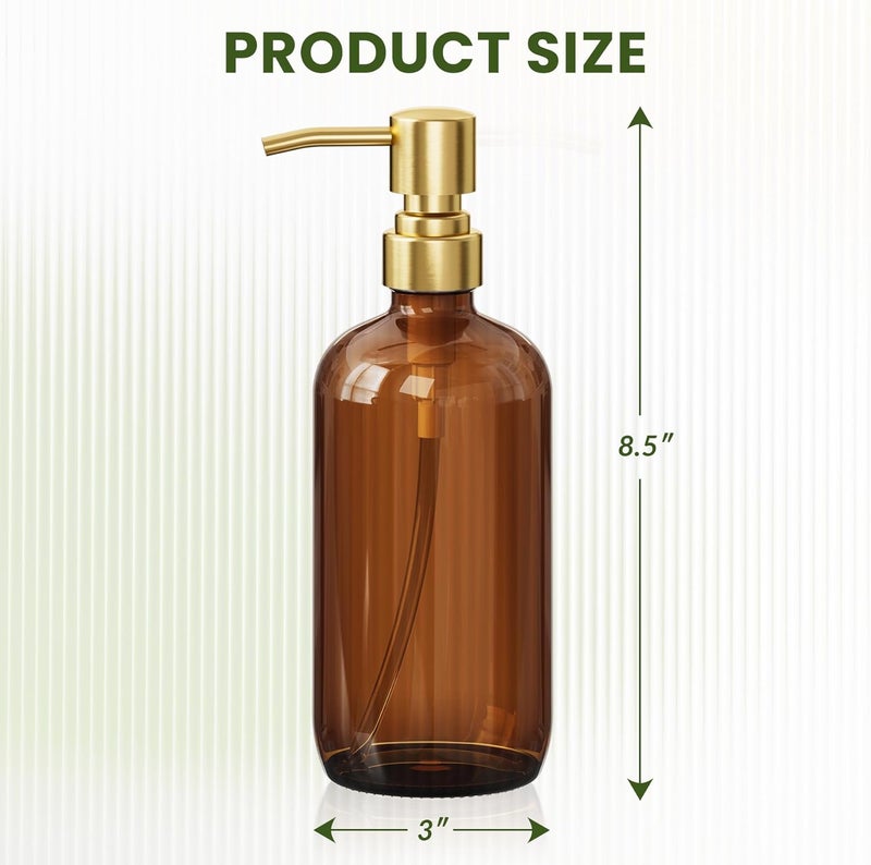 AmazerBath Amber Glass Soap Dispenser, 2 Pack Vintage Brown Bottle with Stainless Steel Pump,17 Oz Hand Dish Soap Dispenser Bottle, Modern Soap Dispensers for Bathroom Kitchen - Image 5