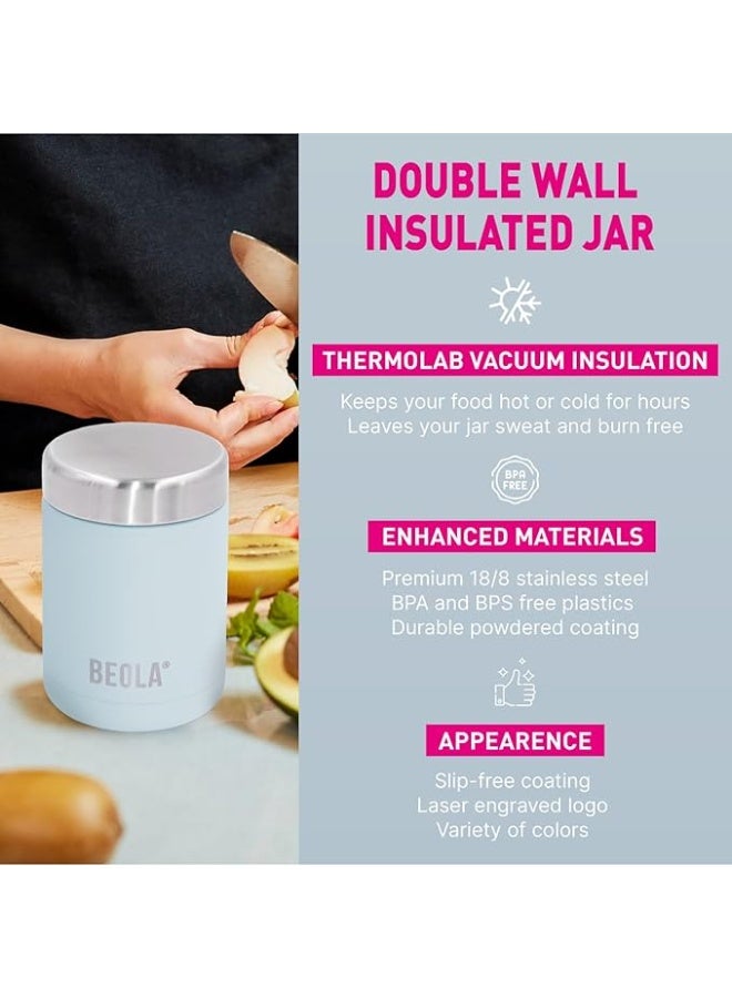 بيولا حافظة طعام ستانلس ستيل عزل مزدوج للرحلات صندوق غداء سعة ٤٥٠ مل لون بلو آيس - Image 2