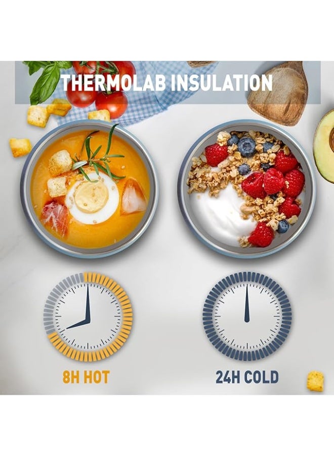 بيولا حافظة طعام ستانلس ستيل عزل مزدوج للرحلات صندوق غداء سعة ٤٥٠ مل لون بلو آيس - Image 3