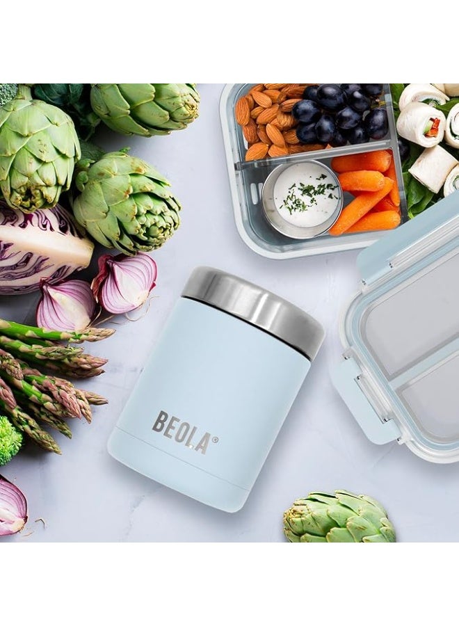 بيولا حافظة طعام ستانلس ستيل عزل مزدوج للرحلات صندوق غداء سعة ٤٥٠ مل لون بلو آيس - Image 5