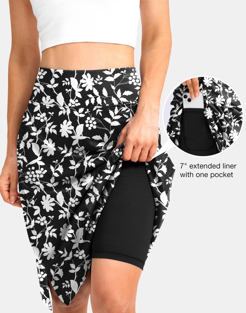 Viodia 25" Knee Length Long Skorts for Women with Pockets Dressy Casual Midi Skort Summer Travel Modest Skirts Black Flower XL - Image 5