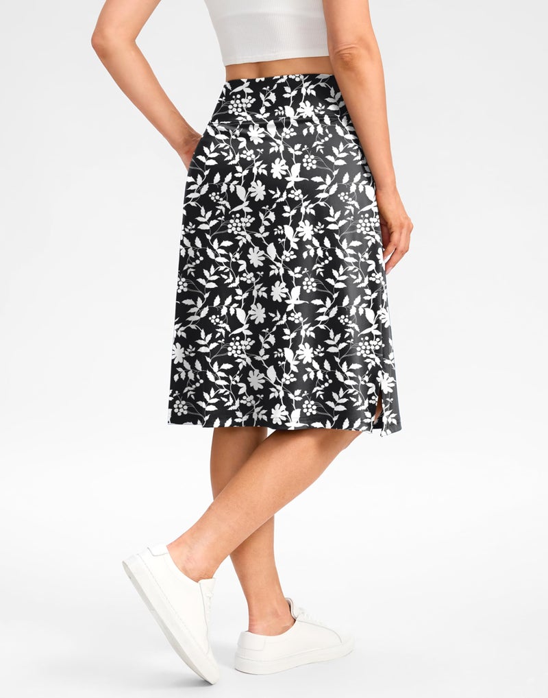 Viodia 25" Knee Length Long Skorts for Women with Pockets Dressy Casual Midi Skort Summer Travel Modest Skirts Black Flower XL - Image 2