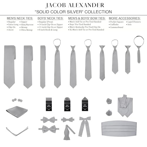 Jacob Alexander Solid Color Men's Regular Tie - Platinum Silver - Image 5