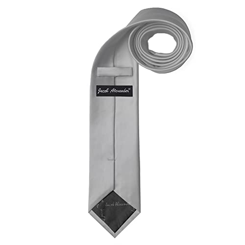 Jacob Alexander Solid Color Men's Regular Tie - Platinum Silver - Image 2