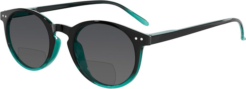 Eyekepper Elegant Reading Glasses with Spring Hinge Round Bifocal Sunglasses (Black/Green) +2.00 - Image 1