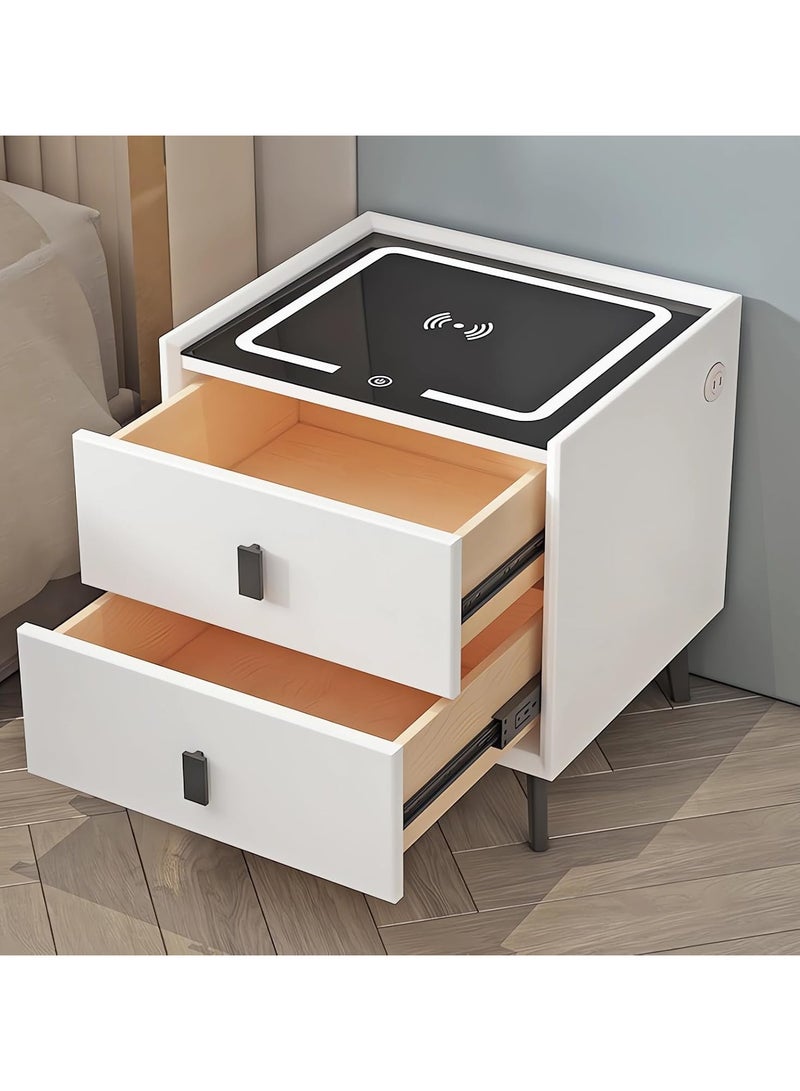 AUTOYSUR Bedside table with 2 drawer,Wireless Charging Nightstands,Modern Smart Table,end table with an intelligent touch 3 color light strip for Bedroom with USB for living room (White) - Image 3