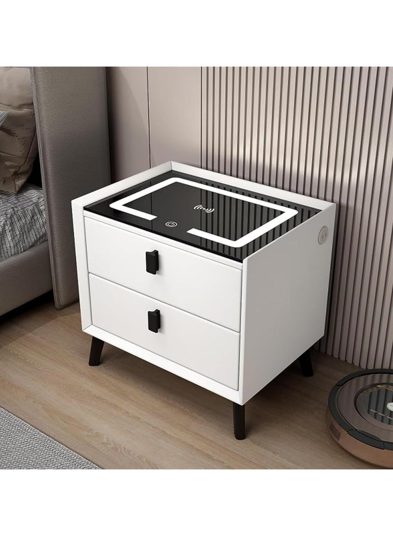 AUTOYSUR Bedside table with 2 drawer,Wireless Charging Nightstands,Modern Smart Table,end table with an intelligent touch 3 color light strip for Bedroom with USB for living room (White) - Image 5