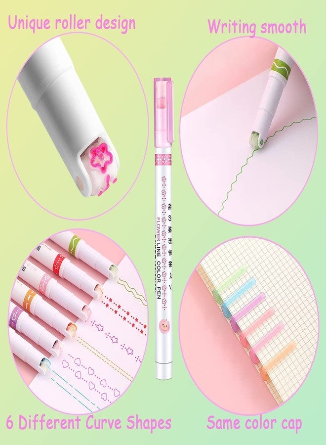 Shuttle Art Linear Roller Pen Set – Pack of 6 Pattern Highlighter Magic Border Pen with 6 Colors for Journaling, Scrapbooking, Note Taking & Creative Decoration - Image 4