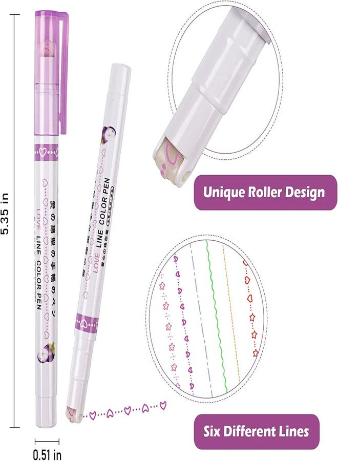 Shuttle Art Linear Roller Pen Set – Pack of 6 Pattern Highlighter Magic Border Pen with 6 Colors for Journaling, Scrapbooking, Note Taking & Creative Decoration - Image 3